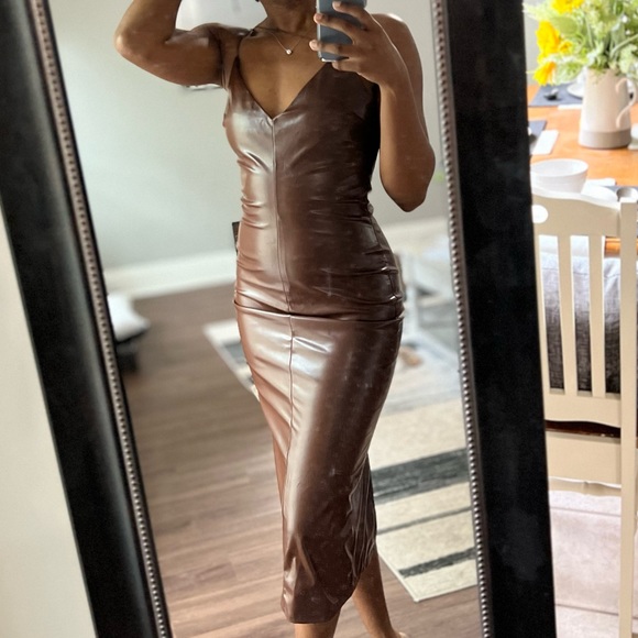 Fashion Nova Make it Sexy Faux Leather Midi Dress - Brown, Size M Fits S, NWT - Picture 3 of 6